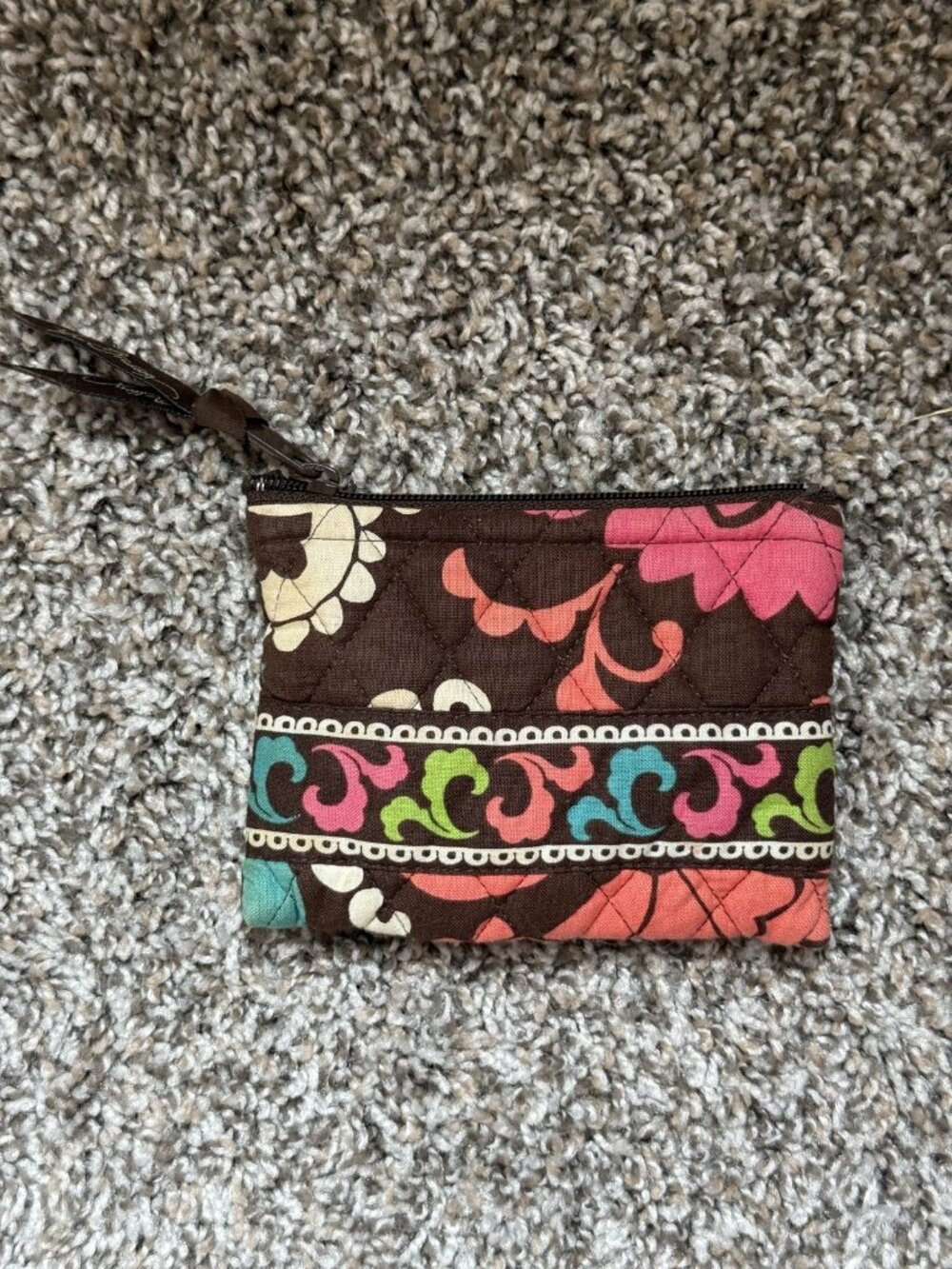 Vera Bradley Mocha Rouge Quilted Zip Coin Pouch Retired